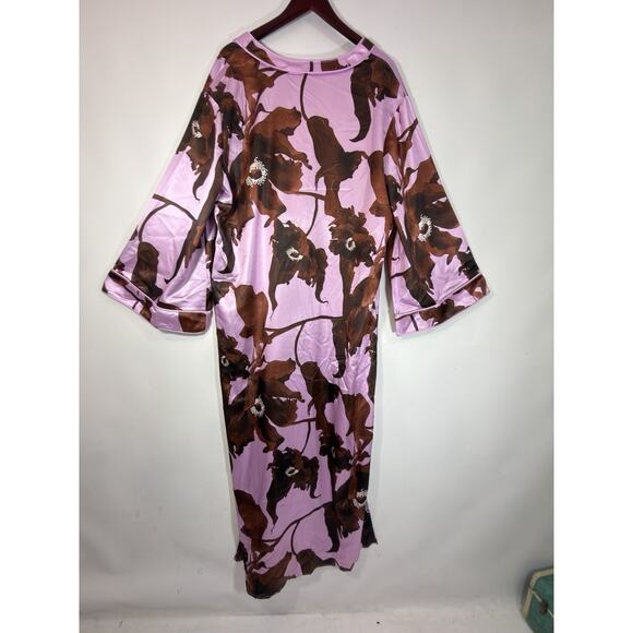 Nova Luxe Maximalist Satin Floral Caftan Maxi Dress 1X Deep V Resortwear Vacay - Picture 11 of 11
